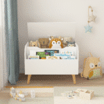 White MDF Toy Box with Front Bookshelf and Flip-Top Lid - Kids Room Organizer - Image 3