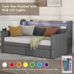 Gray Linen Daybed with Storage & Charging Station – Modern Twin Size Comfort - Image 4