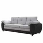 ⁦Upholstered 3-Seater Sofa with Deep Seating - Black Leather and Light Gray Velvet⁩ - الصورة ⁦9⁩