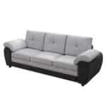 ⁦Upholstered 3-Seater Sofa with Deep Seating - Black Leather and Light Gray Velvet⁩ - الصورة ⁦10⁩