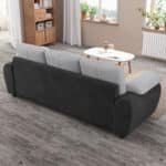 ⁦Upholstered 3-Seater Sofa with Deep Seating - Black Leather and Light Gray Velvet⁩ - الصورة ⁦7⁩