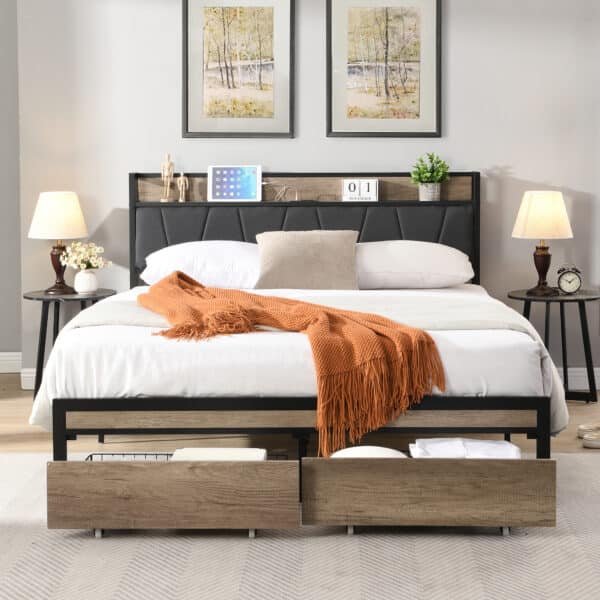 Ultimate Metal Storage Bed with USB – Stylish, Spacious, and Easy to Assemble