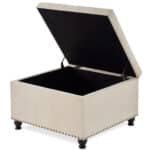 Upholstered Square Storage Ottoman with Button Tufting and Nail Trim - Beige - Image 5