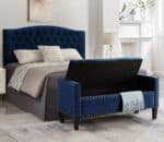 Velvet Upholstered Storage Bench with Tufted Buttons and Armrest - Navy - Image 8