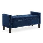 Velvet Upholstered Storage Bench with Tufted Buttons and Armrest - Navy - Image 5