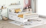 White Wood Platform Bed with Guardrails and Under-Bed Storage Drawers - Full Size - Image 10