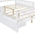 White Wood Platform Bed with Guardrails and Under-Bed Storage Drawers - Full Size - Image 6