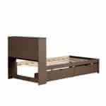 Particle Board Twin Size Bed Frame with Built-in USB Port and Bookcase Headboard - Walnut - Image 11