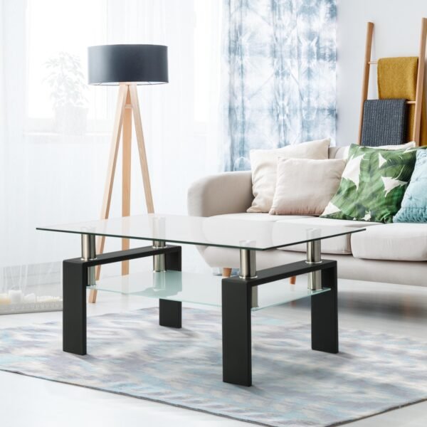 Rectangle Glass Coffee Table, Clear Coffee Table, Modern Side Center Tables for Living Room, Living Room Furniture