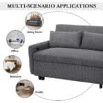 Corduroy Convertible Loveseat Sofa Bed with USB Ports - Light Grey-Green - Image 17