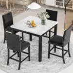 Faux Marble Counter Height Dining Table Set with Velvet Upholstered Chairs - Black - Image 2