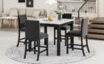 Faux Marble Counter Height Dining Table Set with Velvet Upholstered Chairs - Black - Image 11