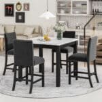 Faux Marble Counter Height Dining Table Set with Velvet Upholstered Chairs - Black