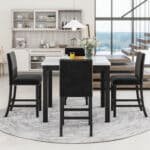 Faux Marble Counter Height Dining Table Set with Velvet Upholstered Chairs - Black - Image 3