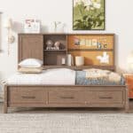 Pine Wood Twin Daybed with Storage Shelves, Cork Board, and USB Ports - Antique Wood Color - Image 3