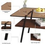 Tempered Glass Rectangle Coffee Table with Black Metal Legs - Brown - Image 8