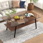 Tempered Glass Rectangle Coffee Table with Black Metal Legs - Brown - Image 2