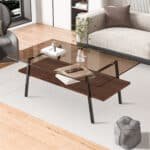 Tempered Glass Rectangle Coffee Table with Black Metal Legs - Brown - Image 3