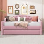 Pink Velvet Daybed with Trundle – Elegant & Functional Twin Size Sofa Bed - Image 2