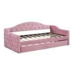 Pink Velvet Daybed with Trundle – Elegant & Functional Twin Size Sofa Bed - Image 3