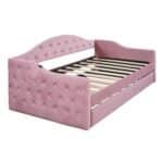 Pink Velvet Daybed with Trundle – Elegant & Functional Twin Size Sofa Bed - Image 4