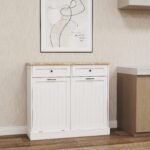 White MDF Kitchen Trash Cabinet with Tilt-Out Bins and Dual Drawers - Image 5