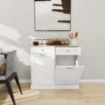 White MDF Kitchen Trash Cabinet with Tilt-Out Bins and Dual Drawers - Image 3
