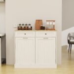 White MDF Kitchen Trash Cabinet with Tilt-Out Bins and Dual Drawers - Image 2