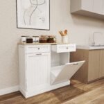 White MDF Kitchen Trash Cabinet with Tilt-Out Bins and Dual Drawers - Image 7