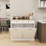 White MDF Kitchen Trash Cabinet with Tilt-Out Bins and Dual Drawers - Image 6