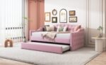 Pink Velvet Daybed with Trundle – Elegant & Functional Twin Size Sofa Bed - Image 12