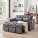 Velvet 3-in-1 Convertible Sofa Bed with Adjustable Backrest and Storage Bag - Gray - Image 12