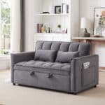 Velvet 3-in-1 Convertible Sofa Bed with Adjustable Backrest and Storage Bag - Gray - Image 13