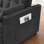 Velvet 3-in-1 Convertible Sofa Bed with Adjustable Backrest and Storage Bag - Gray - Image 4