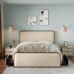 Upholstered Metal Bed Frame with Curved Headboard and Footboard, 4 Storage Drawers - Beige - Image 4