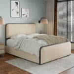 Upholstered Metal Bed Frame with Curved Headboard and Footboard, 4 Storage Drawers - Beige - Image 3