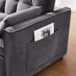 Velvet 3-in-1 Convertible Sofa Bed with Adjustable Backrest and Storage Bag - Gray - Image 19
