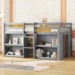 Grey Twin Low Loft Bed with Two-Tier Shelves and LED Light - Kids' Playroom Design - Image 2