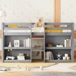 Grey Kids Loft Bed with LED Lights & Storage – Space-Saving Twin Bed