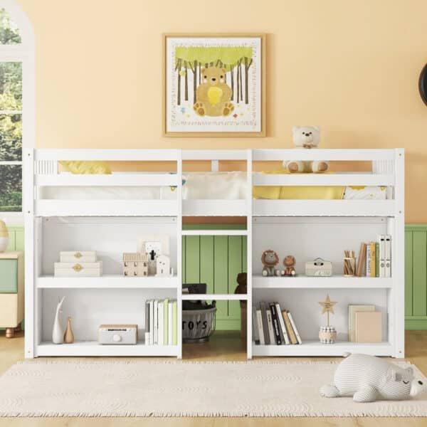Stylish White Kids Loft Bed with Storage & LED Light for Space-Saving Comfort