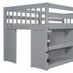 Grey Twin Low Loft Bed with Two-Tier Shelves and LED Light - Kids' Playroom Design - Image 9