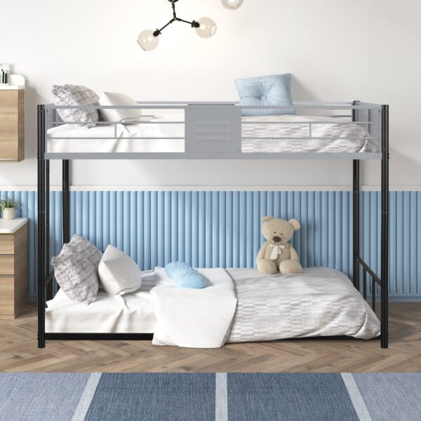 Metal Twin over Twin Bunk Bed with Vent Board/ Heavy-duty Sturdy Metal/ Noise Reduced/ Safety Guardrail/ CPC Certified