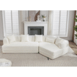 Boucle Fabric Modular Sofa with 4 Pillows - Creamy White