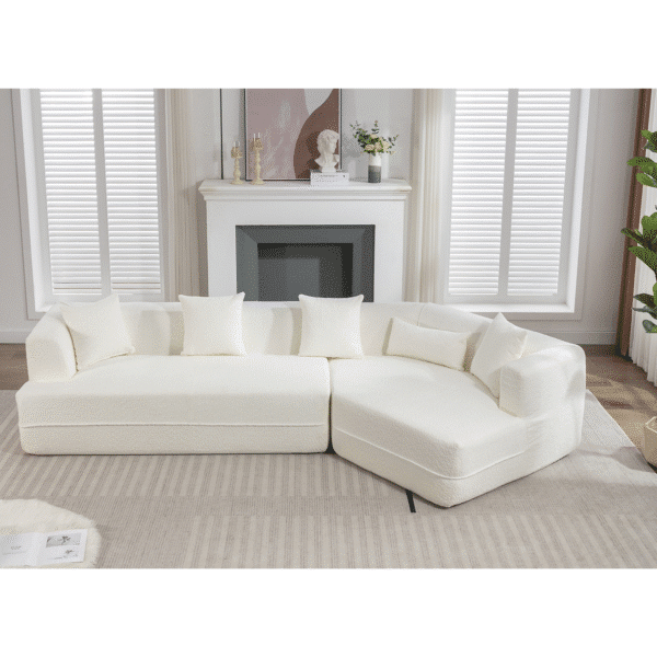 Boucle Fabric Modular Sofa with 4 Pillows - Creamy White