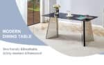 Black Marble-Patterned Slab Dining Table with Golden Stainless Steel Butterfly Legs - Rectangular - Image 9