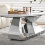 Faux Marble Coffee Table with Stainless Steel Base - Modern Design - Image 3
