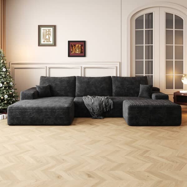 Plush Corduroy U-Shape Sectional Sofa with No Assembly Required - Modern Minimalist Design