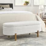 ⁦Foam Oval Storage Ottoman with Rubber Wood Legs - Beige⁩ - الصورة ⁦2⁩