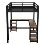 Metal Loft Bed Frame with Desk and Storage Shelf - Black - Image 11