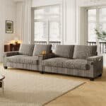 Corduroy Sofa with USB Ports and Hidden Storage - 4-Seater - Brown - Image 9